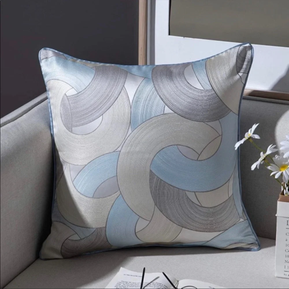 Luxury Home | Elegant Sky Blue Jaquard Embroidered Geo Design Throw Pillow Cover